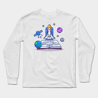 Space Shuttle With Book, Satellite And Planets Long Sleeve T-Shirt